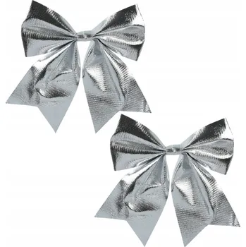 Vánoce Kokardy Ozdobné mašličky STŘÍBRNÉ na vánoční stromeček dárek DIY 17 cm 2ks