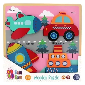 Dřevěná hračka Układanka drewniana.Pojazdy. BamBam