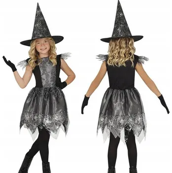 Karnevalový kostým KOSTÝM MALÁ ČARODĚJNICE PAVOUČÍ ČARODĚJKA HALLOWEENSKÝ KOSTÝM PŘEVLEK VELIKOST 116