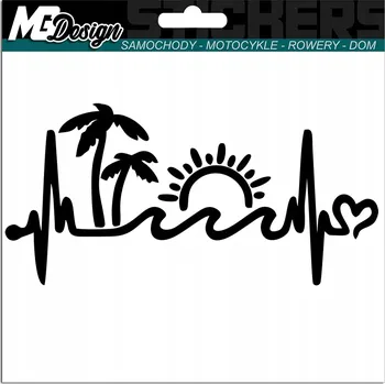 Samolepicí dekorace na vozidlo NÁLEPKA na auto PULS ŽIVOTA PALMY SLUNCE 15x7