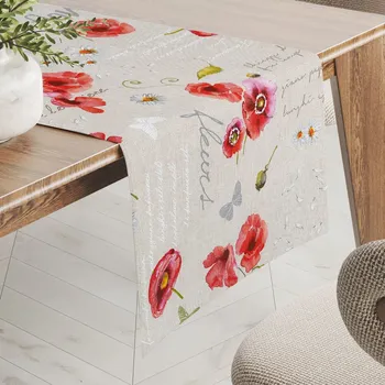 ubrus Dekorační běhoun na stůl Porto PRT-022 Vlčí máky a kopretiny na režném 20x140 cm