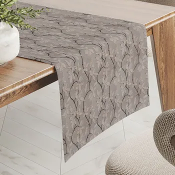 ubrus Dekorační běhoun na stůl PML-086 Pnoucí větvičky na hnědošedém 20x120 cm