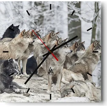 Hodiny Velké nástěnné hodiny 40x40 Vlci Skleněné hodiny Čtvercové Tiché