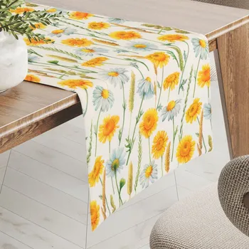 ubrus Dekorační běhoun na stůl PML-104 Bílé a žluté kopretiny na bílém 20x140 cm