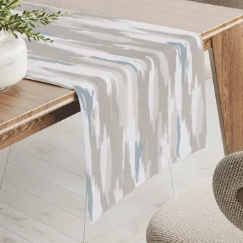 ubrus Sametový běhoun na stůl Tamara TMR-024 Šedo-béžovo-bílé žíhané pruhy 20x160 cm