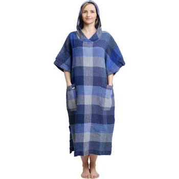 Pončo modré lněně bavlněné, S