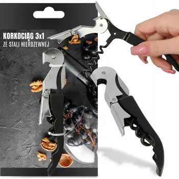 Otvírák Vývrtka na víno Otvírák na láhve 3v1 Nůž z oceli