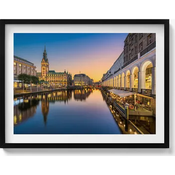 Obraz Dekorativní nástěnný obraz v rámu do obýváku Radnice v Hamburku Německo 80x60 cm