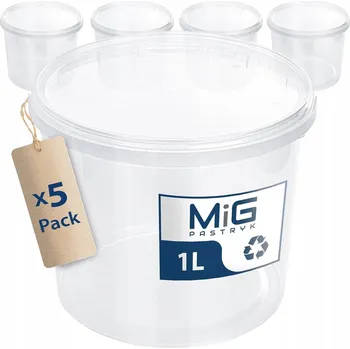 kbelík MiG Plastový kbelík s víkem 1L transparentní (průhledný) 5 kusů