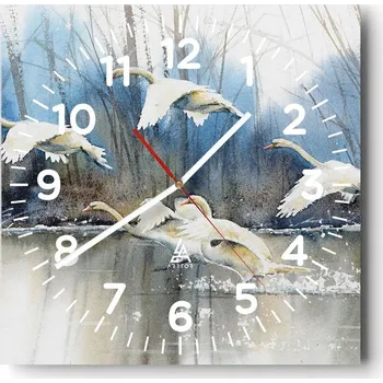 Hodiny Nástěnné hodiny do obýváku 40x40 Labutě Tiché hodiny na skle Bez hlučný