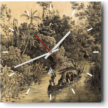 Hodiny Velké nástěnné hodiny na zeď 40x40 Džungle Skleněné hodiny Čtvercové Tiché