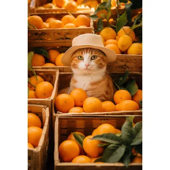 Plakát Plakát Kočka v pomerančích bez rámu 61 x 90,5 cm