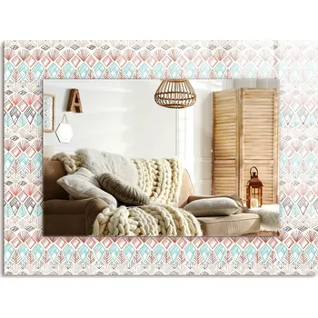 Zrcadlo Nástěnné Zrcadlo s ozdobným rámem, barevný geometrický vzor, 80x60 cm