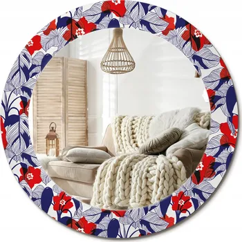 Zrcadlo Stylové kulaté zrcadlo na zeď s potiskem na skle průměr 60 cm Filodendrony