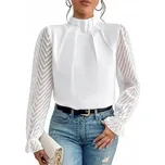 Elegantní dámská bílá halenka s ozdobnými rukávy se stojáčkem