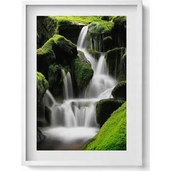 Obraz Elegantní obraz do obýváku v bílém rámu Divoký vodopád v džungli 50x70 cm