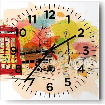 Hodiny Nástěnné hodiny do obýváku 40x40 Město Bez Hlučné Skleněné hodiny Tiché