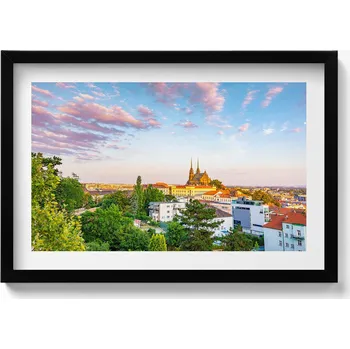 Obraz Dekorace - obraz s grafikou v krásném černém rámu - Budovy Brno, Česká republika, 60x40 cm