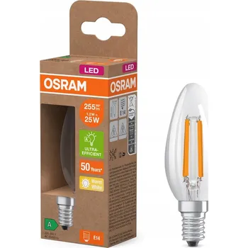 Žárovka LED žárovka B35 E14 1,2W (odpovídá 25W) 255lm 2700K FILAMENT 213lm/W Třída A OSRAM