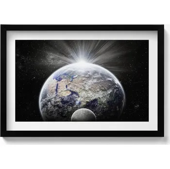 Obraz Dekorativní nástěnný obraz v rámu s grafikou Pohled na Zemi a Měsíc 60x40 cm