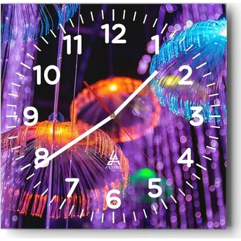 Hodiny Nástěnné hodiny do obýváku 40x40 Neon Bezhlučné Hodiny na skle Stylové Tiché