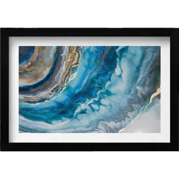 Obraz Dekorativní nástěnný obraz v černém rámu Modrá mramorová abstrakce 30x20 cm