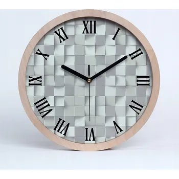 Hodiny Dřevěné nástěnné hodiny geometrické pozadí průměr 25 cm