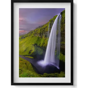 Obraz Dekorativní obraz v černém rámu do obýváku Krajina pole a vodopádu 50x70 cm