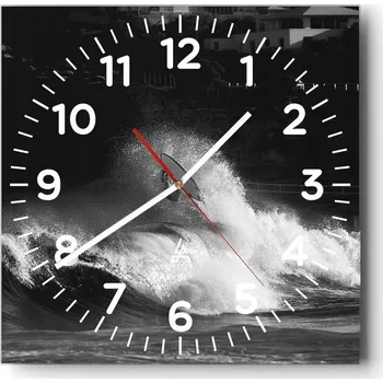 Hodiny Kuchyňské nástěnné hodiny 30x30 Surfing Skleněné hodiny do obýváku Moderní Tiché