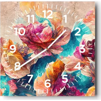 Hodiny Kuchyňské nástěnné hodiny 30x30 Květiny Skleněné hodiny do obýváku Moderní Tiché