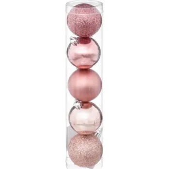 Vánoční dekorace VÁNOČNÍ OZDOBY VÁNOČNÍ BAŇKY NA STROMEČEK SADA BANĚK 5 KS RŮŽOVÉ PRŮMĚR 5 CM