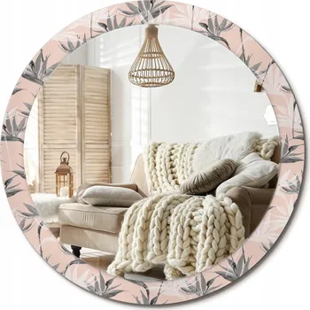 Zrcadlo Dekorativní kulaté zrcadlo na zeď s potiskem na skle, motiv Strelicie, průměr 90 cm