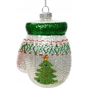 Vánoční dekorace Vánoční Koule skleněná - červená rukavice s bílou vločkou sněhu