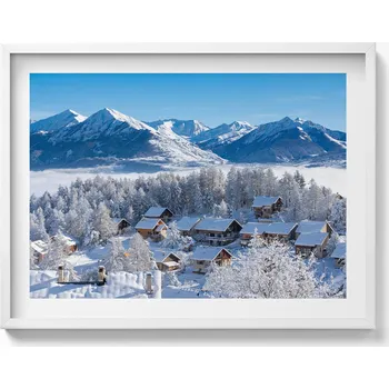 Obraz Nástěnný obraz v bílém rámu, dekorace interiéru - Sníh Laye v Alpách, 80x60 cm