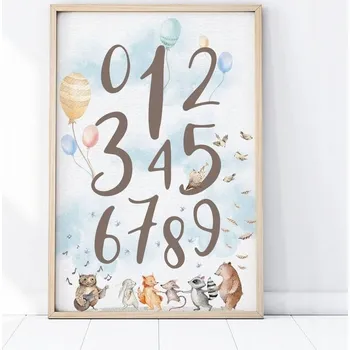 Plakát Plakát Obrázek pro děti Lesní zvířátka a čísla 50 x 70 cm
