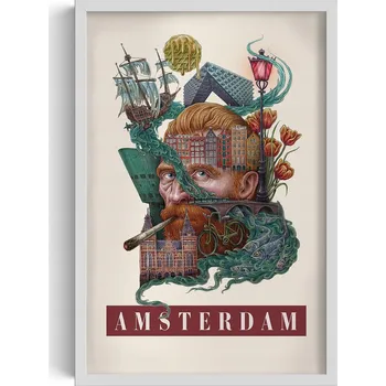 Obraz Ozdobný nástěnný obraz v rámu Vintage retro styl Město Amsterdam 40x60 cm