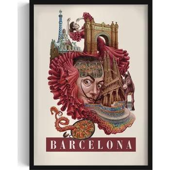 Obraz Stylový obraz v rámu Vintage retro styl Barcelona Sagrada Familia 50x70 cm
