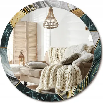 Zrcadlo Ozdobné zrcadlo s potiskem v moderním stylu Mramorový vzhled XXL průměr 100 cm