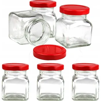 Sklenice 6x dózy, sklenice, skleničky na koření 120 ml s červeným víčkem fi 53
