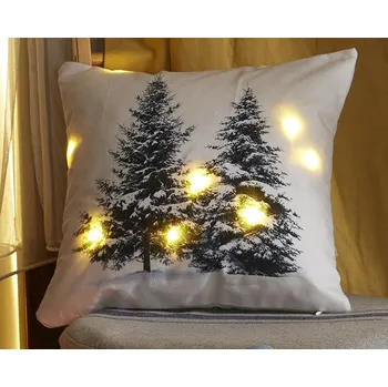 Vánoce VÁNOČNÍ POVLEČENÍ NA POLŠTÁŘ 45x45CM S LED SVĚTÝLKY - VZOR VÁNOČNÍ STROMEK