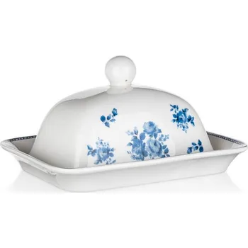 Máslenka MASELNIČKA ZÁSOBNÍK NA kostky MÁSLO s modré květiny porcelán banquet
