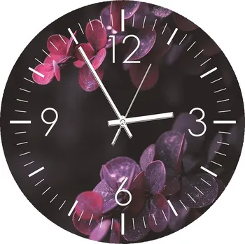 Hodiny Nástěnné hodiny KULATÝ Foto-obraz 80cm Větvičky bordó