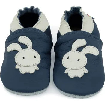 Capáčky CAROZOO Kožené capáčky s koženou podrážkou králíček 5-6 let Modrá 29,5