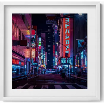Obraz Dekorativní obraz v bílém rámu do obýváku Asijské město v noci 50x50 cm