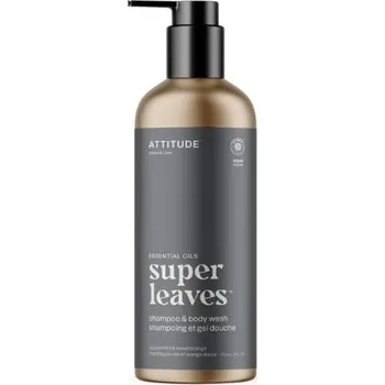 Koupelová kosmetika Přírodní šampon a tělové mýdlo 2v1 ATTITUDE Super leaves Essentials - Peppermint & Sladký pomeranč 473ml