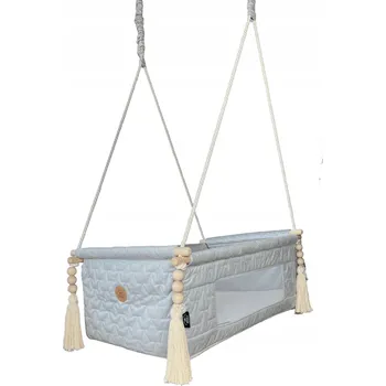 Dřevěná kolébka, přistýlka k posteli, kojenecké - velvet šedá - ohrádka