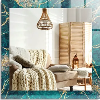 Zrcadlo Zrcadlo premium s ozdobným skleněným rámem s potiskem Zelený mramor 60x60 cm