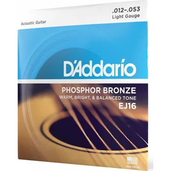 Struna pro kytaru a smyčcový nástroj D'Addario EJ16 kovové struny pro akustickou kytaru Bronze Light 12-53