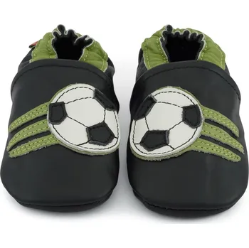 Capáčky CAROZOO Kožené capáčky s gumovou podrážkou fotbalový míč 2-3 roky Modrá 24,5