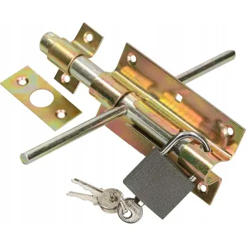 Oboustranný dveřní šroub pozinkovaný + visací zámek - zlato